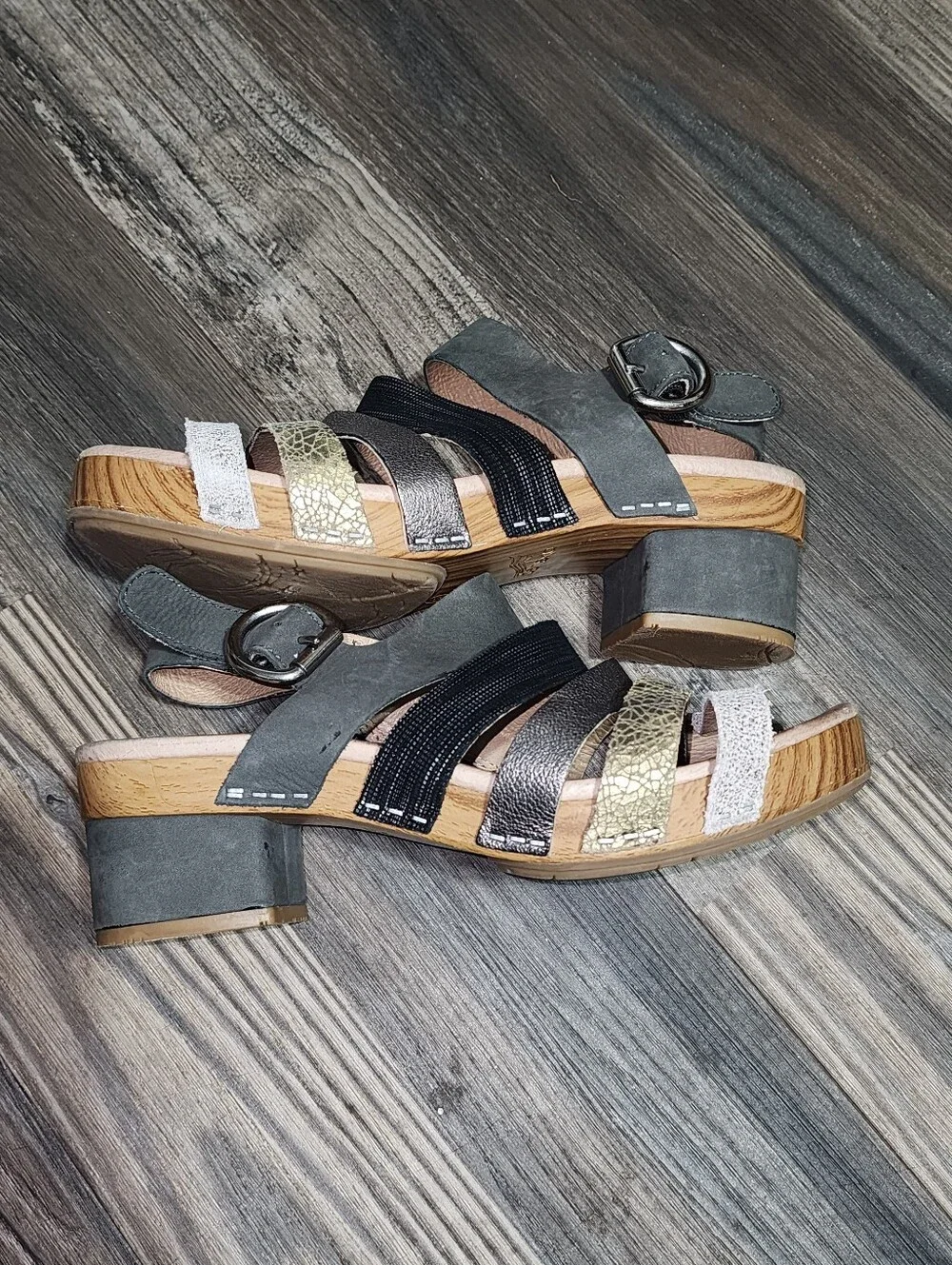 Dansko Maribeth Sandals Block Heel Strappy Leather Sz 37 Metallic 6.5-7 Casual